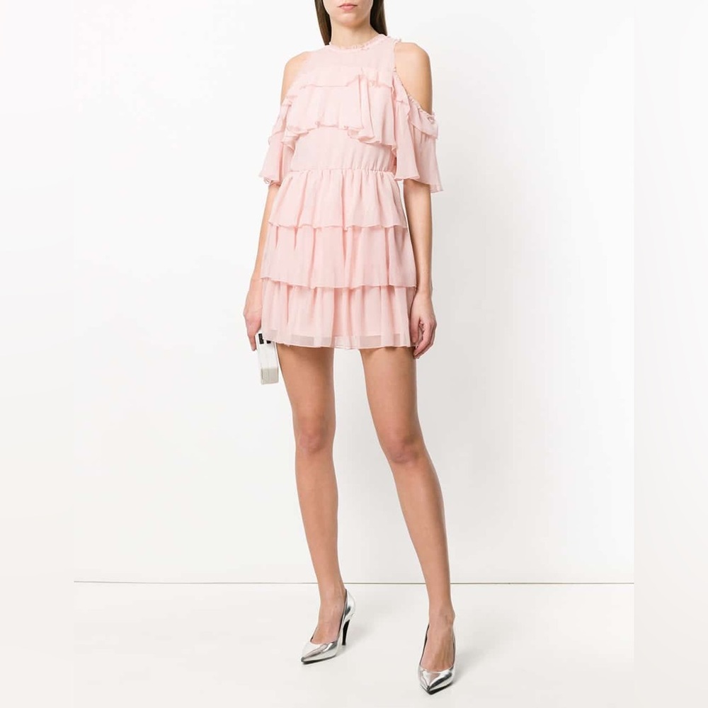ALICE+OLIVIA Off-shoulder Ruffle Blush Pink Dress